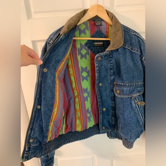 Vintage 80’s 90’s Exchange Unlimited Western Quilted Denim Bomber Jacket M - Picture 4 of 8